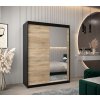 šatní skříň v2 s posuvnými dveřmi se zrcadlem - šířka 150 cm černá + dub sonoma