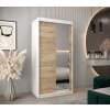šatní skříň v2 s posuvnými dveřmi se zrcadlem - šířka 100 cm dub sonoma + bílá