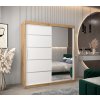 šatní skříň v2 s posuvnými dveřmi se zrcadlem - šířka 180 cm dub artisan + bílá