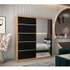šatní skříň v2 s posuvnými dveřmi se zrcadlem - šířka 180 cm dub artisan + černá