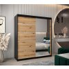 šatní skříň v2 s posuvnými dveřmi se zrcadlem - šířka 180 cm dub artisan + černá
