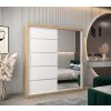 šatní skříň v2 s posuvnými dveřmi se zrcadlem - šířka 180 cm dub sonoma + bílá