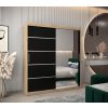 šatní skříň v2 s posuvnými dveřmi se zrcadlem - šířka 180 cm dub sonoma + černá