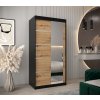 šatní skříň v2 s posuvnými dveřmi se zrcadlem - šířka 100 cm dub artisan + černá