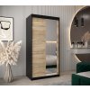 šatní skříň v2 s posuvnými dveřmi se zrcadlem - šířka 100 cm dub sonoma + černá