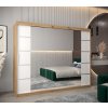 šatní skříň v4 s posuvnými dveřmi se zrcadlem - šířka 250 cm dub artisan + bílá