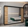 šatní skříň v4 s posuvnými dveřmi se zrcadlem - šířka 250 cm dub artisan + černá