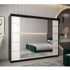 šatní skříň v4 s posuvnými dveřmi se zrcadlem - šířka 250 cm černá + bílá