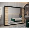 šatní skříň v4 s posuvnými dveřmi se zrcadlem - šířka 250 cm dub sonoma + černá