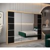 šatní skříň v4 s posuvnými dveřmi se zrcadlem - šířka 250 cm dub sonoma + černá