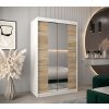 šatní skříň v4 s posuvnými dveřmi se zrcadlem - šířka 120 cm dub sonoma + bílá