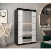 šatní skříň v4 s posuvnými dveřmi se zrcadlem - šířka 120 cm černá + bílá
