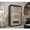 šatní skříň v4 s posuvnými dveřmi se zrcadlem - šířka 120 cm dub sonoma + černá