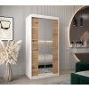 šatní skříň v4 s posuvnými dveřmi se zrcadlem - šířka 100 cm dub artisan + bílá