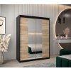 šatní skříň v4 s posuvnými dveřmi se zrcadlem - šířka 150 cm dub sonoma + černá