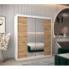 šatní skříň v4 s posuvnými dveřmi se zrcadlem - šířka 180 cm dub artisan + bílá