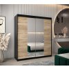 šatní skříň v4 s posuvnými dveřmi se zrcadlem - šířka 180 cm dub sonoma + černá
