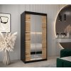 šatní skříň v4 s posuvnými dveřmi se zrcadlem - šířka 100 cm dub artisan + černá