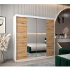 šatní skříň v4 s posuvnými dveřmi se zrcadlem - šířka 200 cm dub artisan + bílá