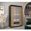 šatní skříň abi y1 s posuvnými dveřmi se zrcadlem - šířka 120 cm dub artisan + černá