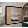 šatní skříň abi y1 s posuvnými dveřmi se zrcadlem - šířka 200 cm dub artisan + černá