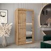 šatní skříň abi y2 s posuvnými dveřmi se zrcadlem - šířka 100 cm dub artisan