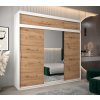 šatní skříň t1 s nástavcem s posuvnými dveřmi se zrcadlem - šířka 250 cm dub artisan + bílá