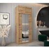 šatní skříň t1 s nástavcem s posuvnými dveřmi se zrcadlem - šířka 100 cm dub artisan