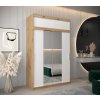 šatní skříň t1 s nástavcem s posuvnými dveřmi se zrcadlem - šířka 150 cm dub artisan + bílá