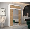 šatní skříň t1 s nástavcem s posuvnými dveřmi se zrcadlem - šířka 150 cm dub artisan + bílá