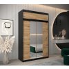 šatní skříň t1 s nástavcem s posuvnými dveřmi se zrcadlem - šířka 150 cm dub artisan + černá