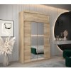 šatní skříň t1 s nástavcem s posuvnými dveřmi se zrcadlem - šířka 150 cm dub sonoma