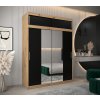 šatní skříň t1 s nástavcem s posuvnými dveřmi se zrcadlem - šířka 180 cm dub artisan + černá