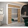 šatní skříň t1 s nástavcem s posuvnými dveřmi se zrcadlem - šířka 180 cm dub artisan + bílá