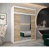šatní skříň t1 s nástavcem s posuvnými dveřmi se zrcadlem - šířka 180 cm dub sonoma + bílá