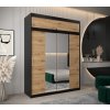 šatní skříň t1 s nástavcem s posuvnými dveřmi se zrcadlem - šířka 180 cm dub artisan + černá