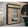šatní skříň t1 s nástavcem s posuvnými dveřmi se zrcadlem - šířka 180 cm dub sonoma + černá