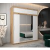 šatní skříň t1 s nástavcem s posuvnými dveřmi se zrcadlem - šířka 200 cm dub artisan + bílá