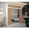 šatní skříň t1 s nástavcem s posuvnými dveřmi se zrcadlem - šířka 200 cm dub artisan + bílá