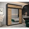 šatní skříň t1 s nástavcem s posuvnými dveřmi se zrcadlem - šířka 200 cm dub artisan + černá