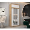 šatní skříň t1 s nástavcem s posuvnými dveřmi se zrcadlem - šířka 100 cm dub artisan + bílá