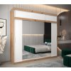 šatní skříň T2 s nástavcem s posuvnými dveřmi se zrcadlem - šířka 250 cm dub artisan + bílá