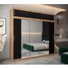 šatní skříň T2 s nástavcem s posuvnými dveřmi se zrcadlem - šířka 250 cm dub artisan + černá