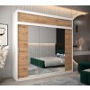šatní skříň T2 s nástavcem s posuvnými dveřmi se zrcadlem - šířka 250 cm dub artisan + bílá