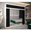šatní skříň T2 s nástavcem s posuvnými dveřmi se zrcadlem - šířka 250 cm černá + bílá