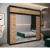 šatní skříň T2 s nástavcem s posuvnými dveřmi se zrcadlem - šířka 250 cm dub artisan + černá