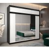 šatní skříň T2 s nástavcem s posuvnými dveřmi se zrcadlem - šířka 250 cm černá + bílá
