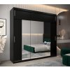 šatní skříň T2 s nástavcem s posuvnými dveřmi se zrcadlem - šířka 250 cm černá