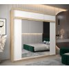 šatní skříň T2 s nástavcem s posuvnými dveřmi se zrcadlem - šířka 250 cm dub sonoma + bílá