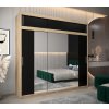 šatní skříň T2 s nástavcem s posuvnými dveřmi se zrcadlem - šířka 250 cm dub sonoma + černá
